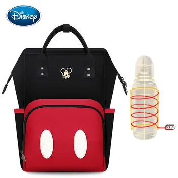

Disney Diaper Bag Backpack USB Bottle Insulation Bags Minnie Mickey Big Capacity Travel Oxford Feeding Baby Mummy Handbag