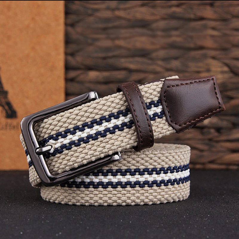 Width 3.3cm Men's Pin Buckle Elastic Canvas Woven Belts All match