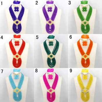 

2016 New Colorful African Crystal Beads Nigerian Wedding Jewelry Set Indian Wedding Necklace Jewelry Sets Free Shipping AES910