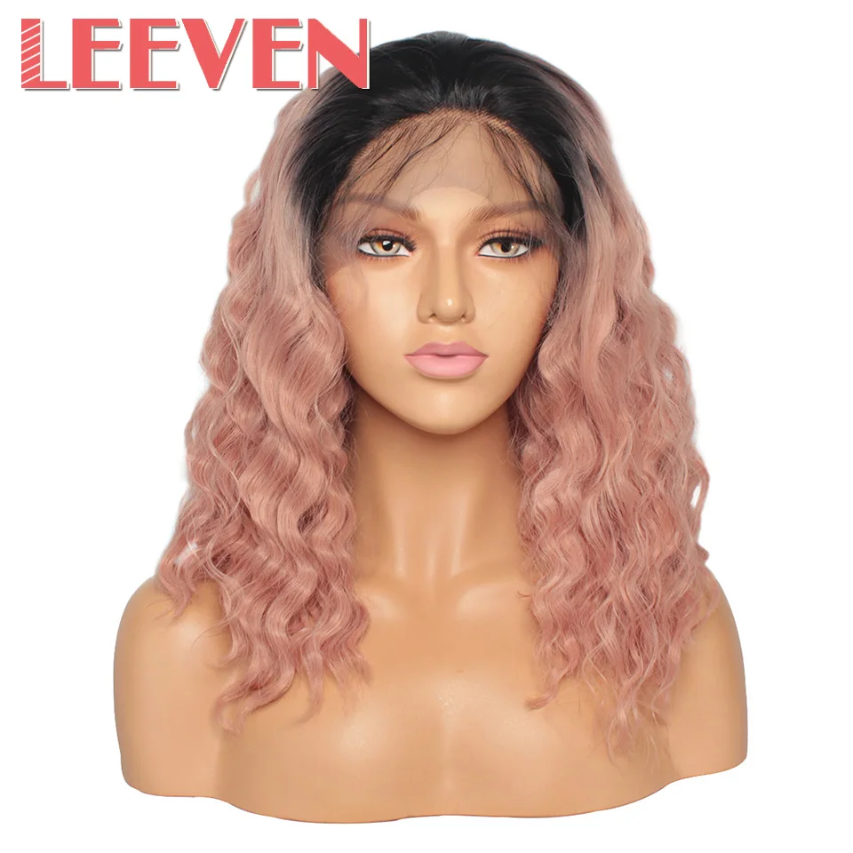 Leeven синтетический парик фронта шнурка свободная волна парики с детскими волосами для женщин черное волокно волос Perruque 180% Плотность 1" 24"