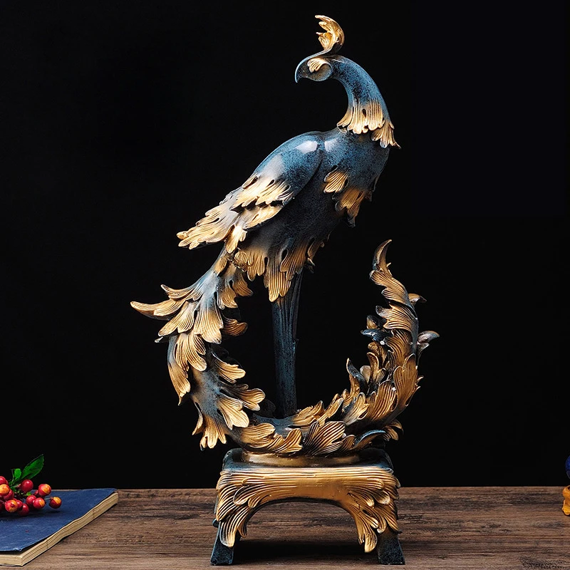 

Europe 55cm(30.5") high quality Resin Phoenix Figurine Navy blue Bird of Wonder Statue Animal Home decor Moved to wedding craft