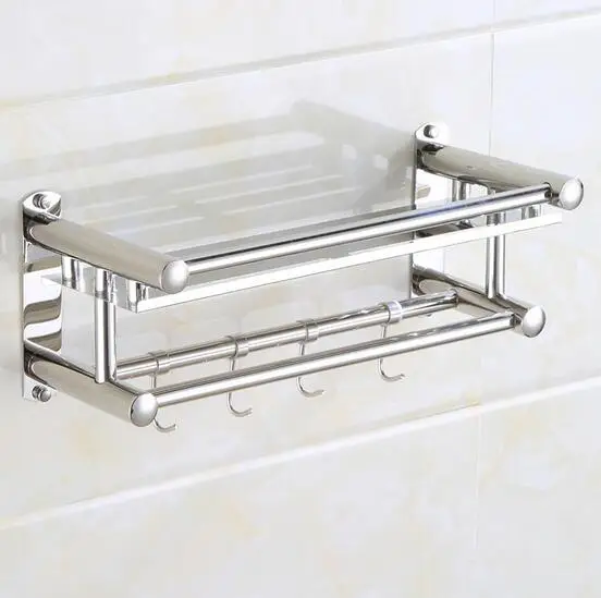 40 см 2 слоя нержавеющая сталь ванная комната стойка для полотенец Ванная комната полка для хранения с крюком