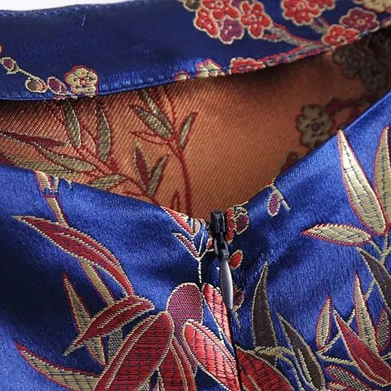 Сексуальная Вышивка Цветочные женское платье Дженнер без бретелек Для женщин праздничное платье Короткие Китайский Стиль атласное платье