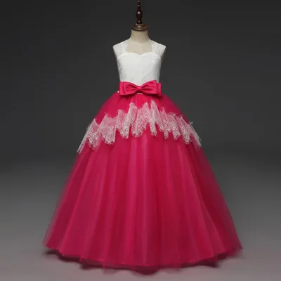 Кружевное Свадебное платье для девочек длиной до пола; элегантное платье подружки невесты для девочек; детское длинное платье принцессы; вечерние платья - Цвет: RC113861-rose red