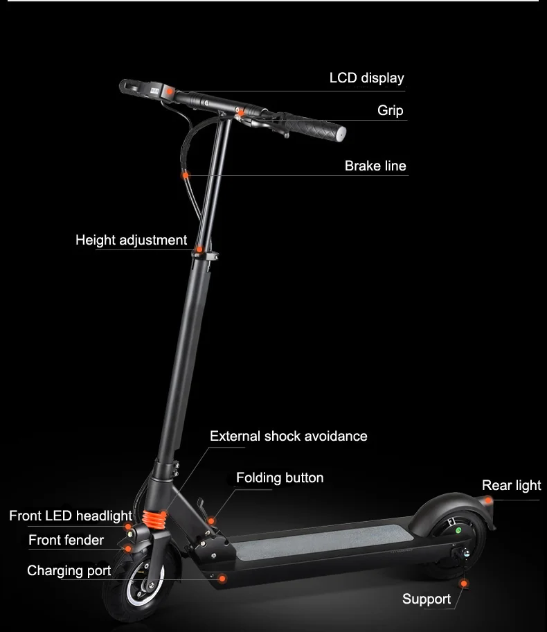 Top 350W 8inch 36V 48V Off Road Electric Scooter Adulto Powerful Hoverboard Electric Skateboard CE Ruimas Foldable Lithium Battery 1