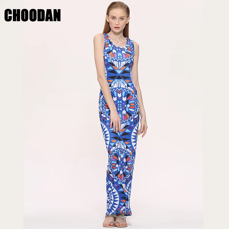 Платье макси в стиле бохо Летнее Длинное платье без рукавов с принтом|dress for|maxi