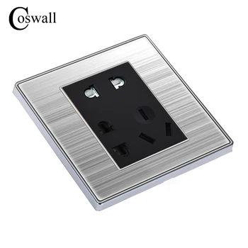 

COSWALL 7 Pin Outlet Luxury Wall Power Socket Enchufe Stainless Steel Panel Electrical Plug Soquete With Child Protective Door