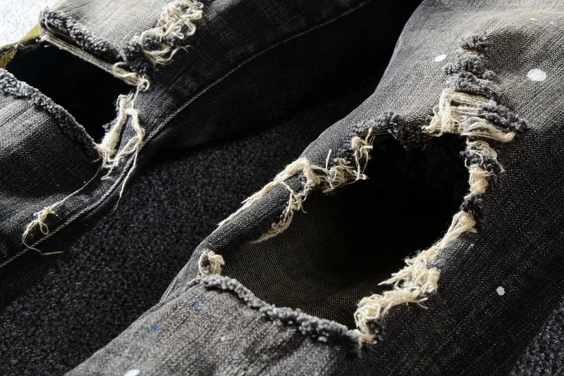 

DSQPLEIND2 Italy Style 583 Men's Destroyed Hollow Out Patches Oiled Painted Pants Skinny Washed Black Jeans Slim Trousers 28-40