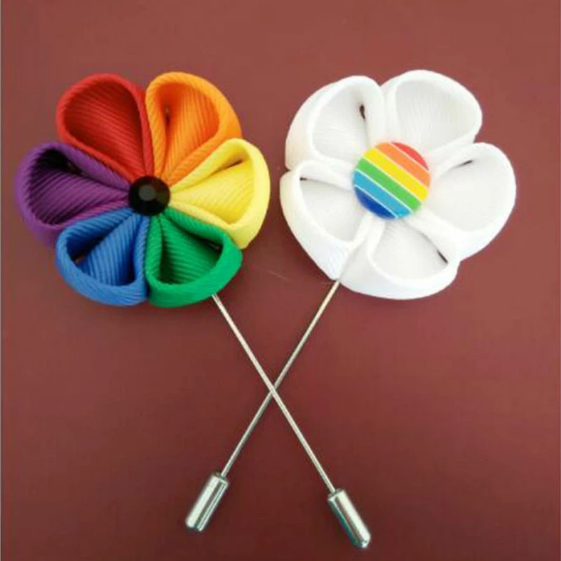 

10PCS/lot Manual LGBT Badge Gay Wedding Supplies Procession Corsage Rainbow Flower Brooch Pins