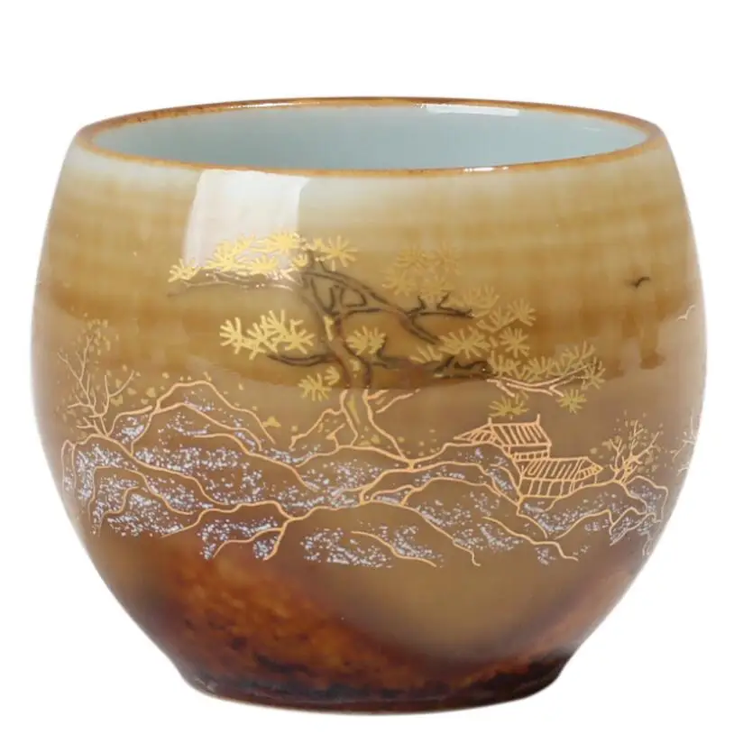 Tea Cup 100ML Outline In Gold Master Cup Pigmented Kung Fu Ceramic Glaze