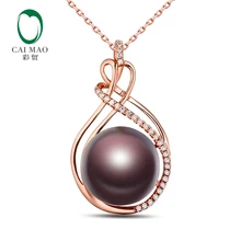 18 К розовое золото драгоценный 12-13 мм круглый пресноводный жемчуг 0.14ct алмазный кулон производитель