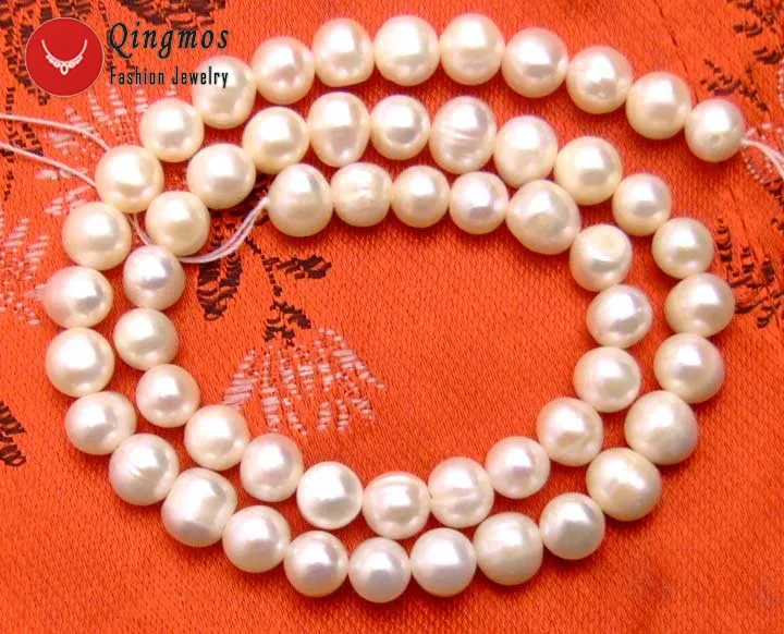 Qingmos 9-10 мм белый натуральный круглый пресноводный жемчуг свободные бусины для изготовления ювелирных изделий ожерелье браслет Strand 1" perla Perle-lo45