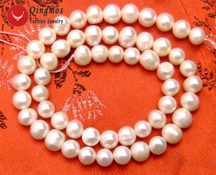

Qingmos 6-7mm White Natural Round Freshwater Pearl Loose Beads for Jewelry Making Necklace Bracelet Strand 14"-los38