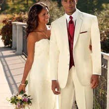 Модный свадебный смокинг жениха цвета слоновой кости на заказ для мужчин деловые костюмы шафера костюм(пиджак+ брюки+ жилет+ галстук