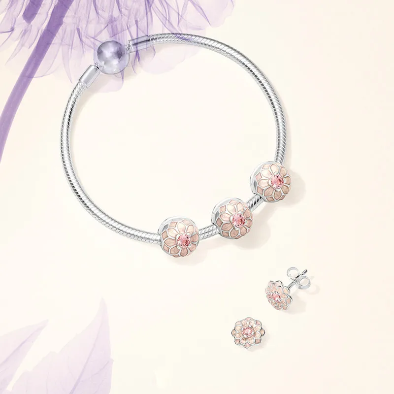 

S925 Silver Blooming Dahlia Clip set Signature Bracelet Fit DIY Original jewelry love Bracelets Valentine's Day present