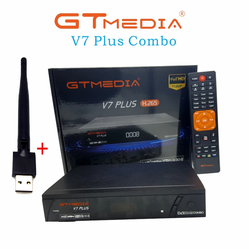 2PCS/Lot GTMEDIA V7 PLUS 1080P Full HD DVB-S/S2+T/T2 Satellite TV Receiver Support PowerVuBiss key H.265 4-digit LED display