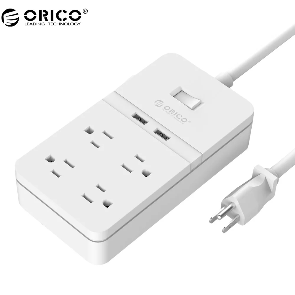 ORICO USB силовая Лента USB розетка 4 розетки переменного тока 2 порта usb для зарядки защита от перенапряжения 5V2. 4A USB выход - Цвет: Белый