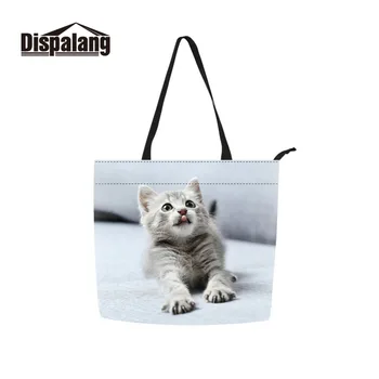 

Dispalang Cat Printing Shoulder Bag for College Girls Women Casual Tote Bag Patterns Animal Design Female Top Handbag Children