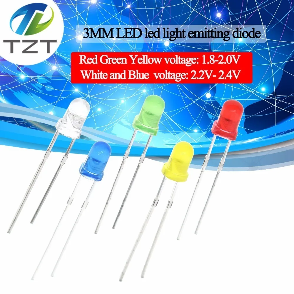 

F3 3MM Round LED Assortment Kit Ultra Bright Diffused Green/Yellow/Blue/White/Red Light Emitting Diode