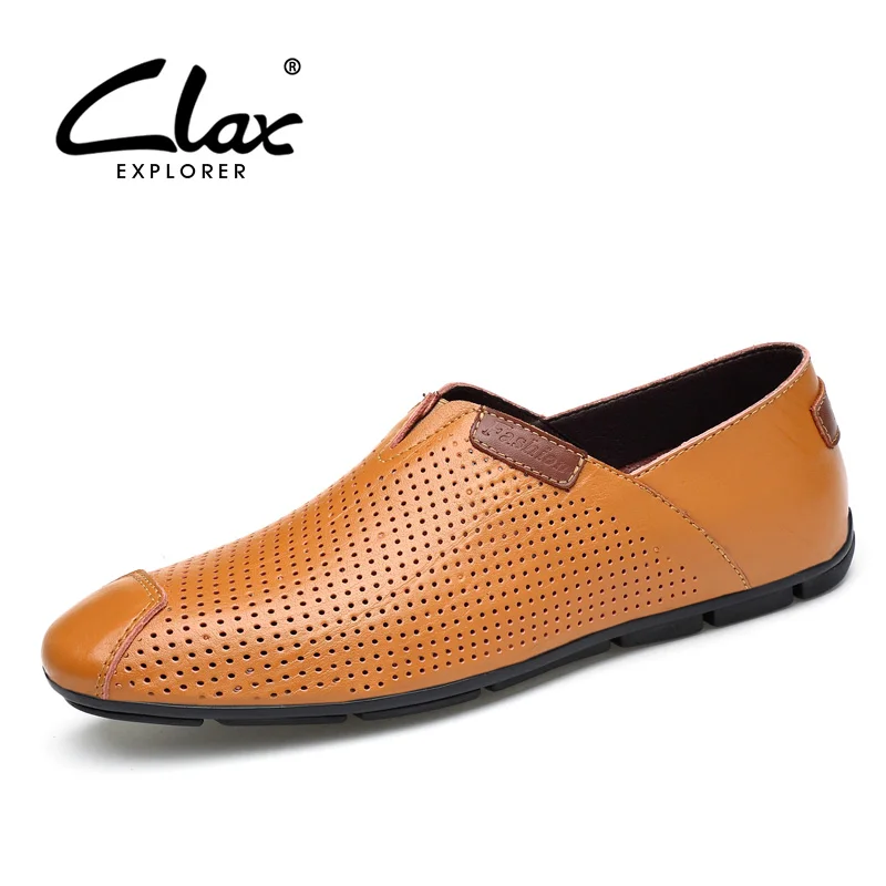 

CLAX Men's Moccasins Flats 2019 Summer Man Leather Shoes Breathable Male Casual Loafers Slipons