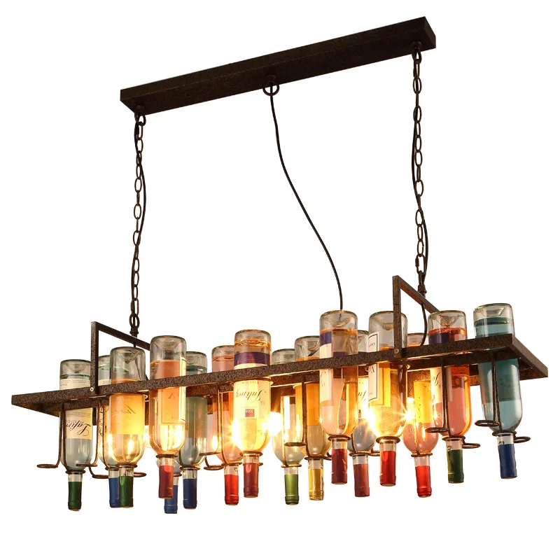 cheap LOFT Metal Creative Novelty Lighting Bottle Shape Personality Pendant lights For Coffee Shop Bar LED Bulbs Height 35cm