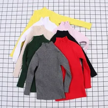 Вязаный свитер для девочек; коллекция года; сезон осень-зима; Однотонный пуловер для маленьких девочек; одежда из хлопка; детский теплый свитер для девочек; От 1 до 7 лет