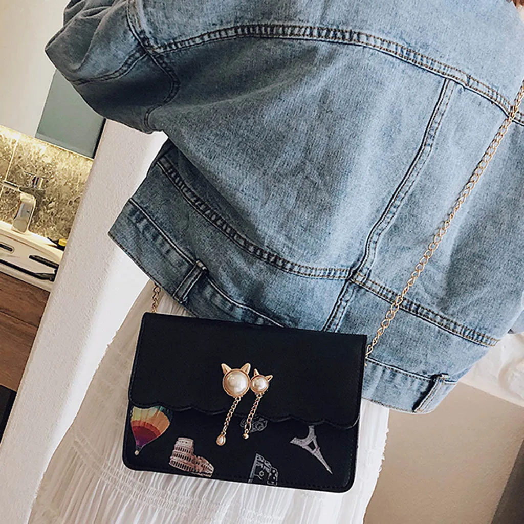 

Women Shoulder Bag Pearl Small Square Bag Chain Strap Flap ladies Handbags Messenger Bag Clutch Bag bee Buckle purse