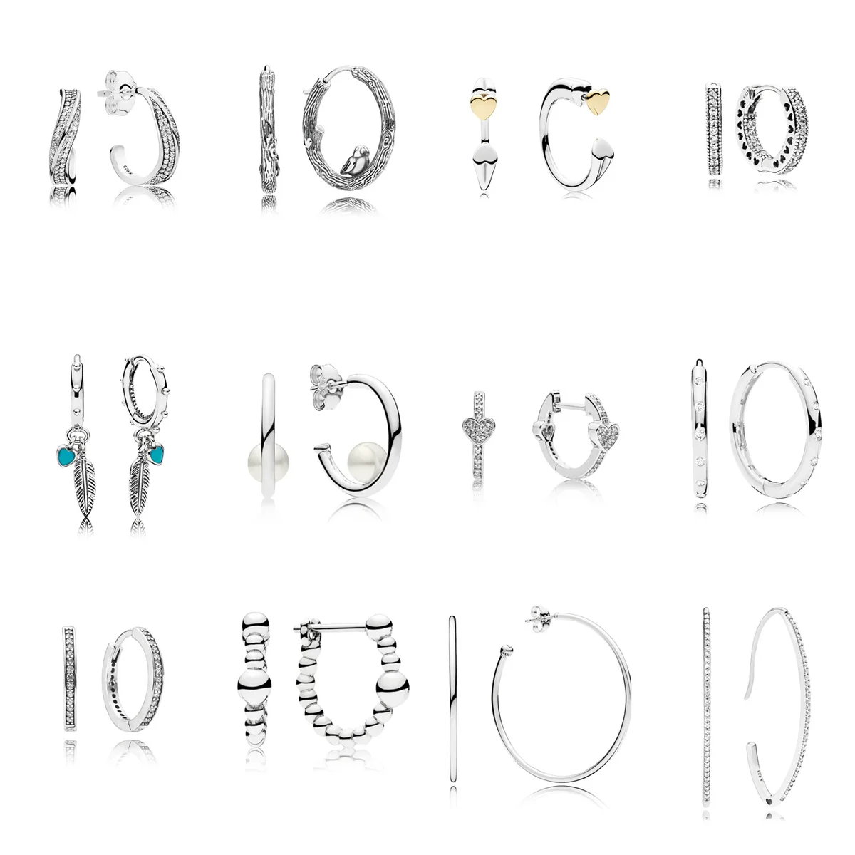 

12 Style 925 Sterling Silver Earrings Feather Heart Earrings for Women Wedding Party Jewelry