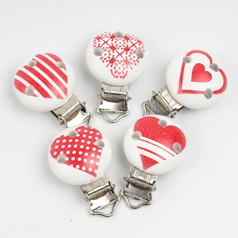 Деревянные детские резиновые зажимы для соски серии Love Heart смешанные узоры
