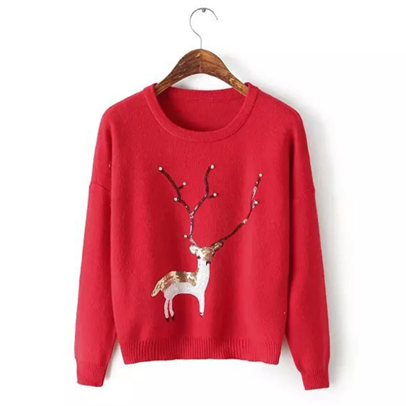 

2019 Christmas sweater for women autumn winter Cute elk Snow Pattern patchwork ugly sweater knitted jumpers pullovers knitwear