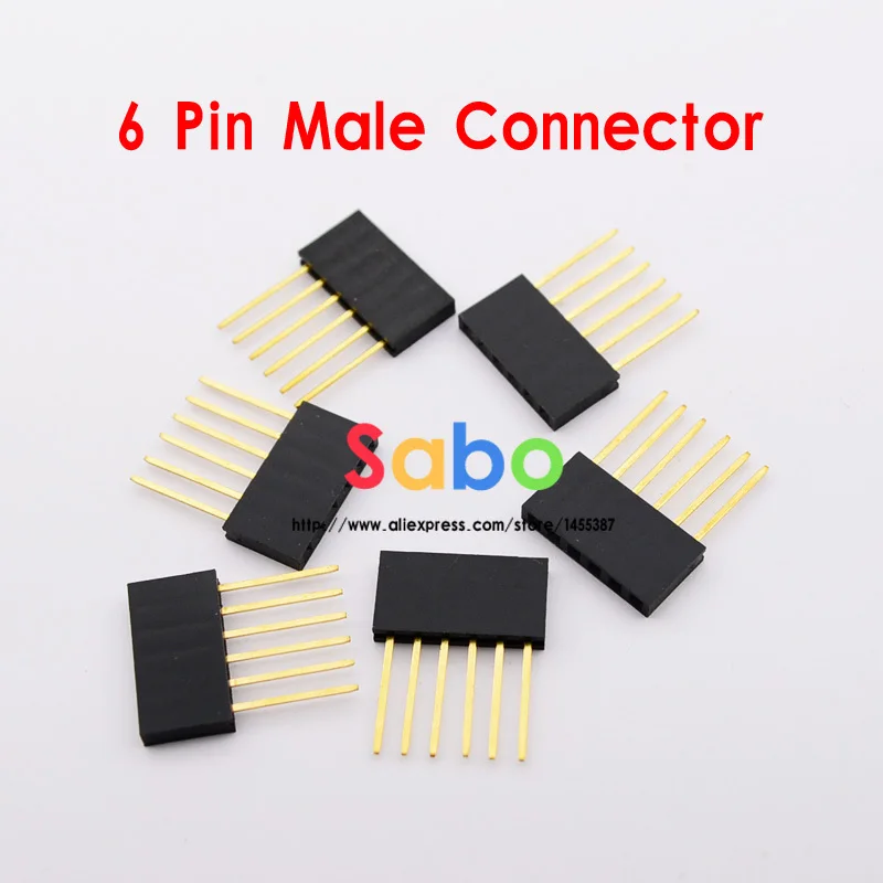 100PCS 2.54MM 6Pin 10MM Long Needle Female Pin Header Strip Stackable