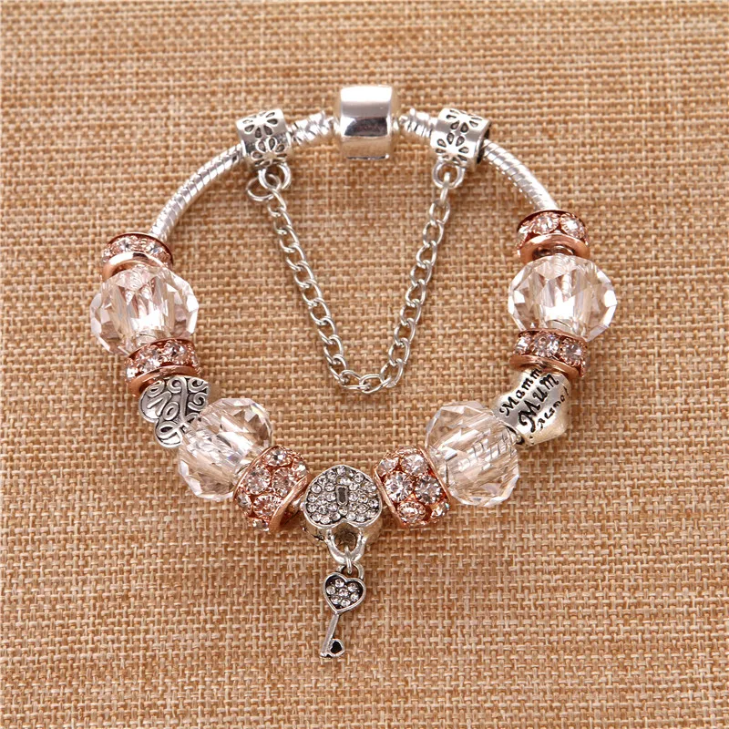 

2019 Retro Silver Plating Color Key Pendant Fashion Cute Charm Pandora Bracelets&Bangles With Orange Chamilia Beads For Women