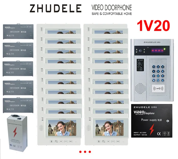 

ZHUDELE Building Home security intercom system 20 Units Apartment Video Door Phone Bell Intercom System 7" TFT monitor IN STOCK