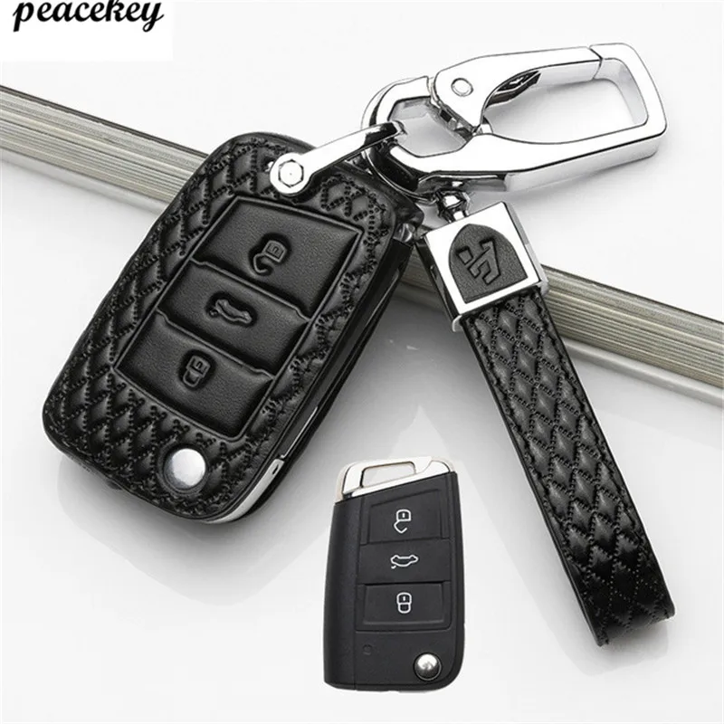 

Leather Car Key Remote Cover Case For Volkswagen VW Tiguan MK2 Magotan Passat B8 CC 2017 2018 For Skoda Superb A7