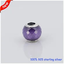 Подходит Pandora Браслеты абстрактные граненые серебряные бусины с фиолетовым CZ Новые стерлингового серебра 925 Подвески «сделай сам» оптом