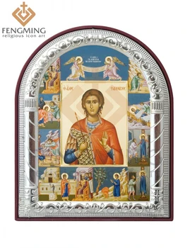 

Fashion the greek orthodox Religious icon saint of metal frame plated silver gold on plastic church pendant gifts