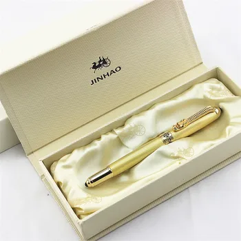 

Luxury Gift Pen Jinhao Gold Dragon Rollerball Pen 0.7mm Metal Ink Pens Office Supplies Roller ball Pen Gift box Free Shipping