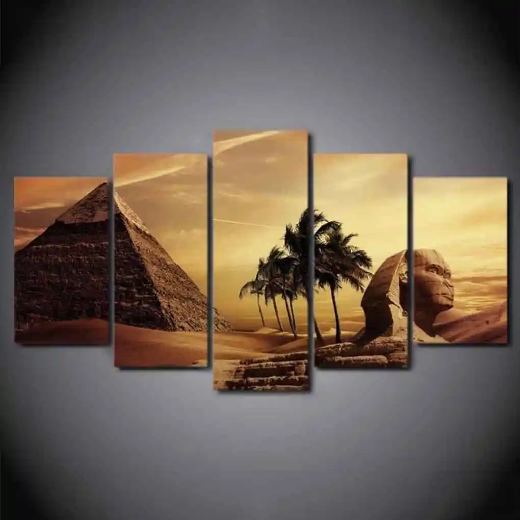 HD печать 5 шт. холст Египетские пирамиды картина маслом закат пустыни настенные картины для гостиной