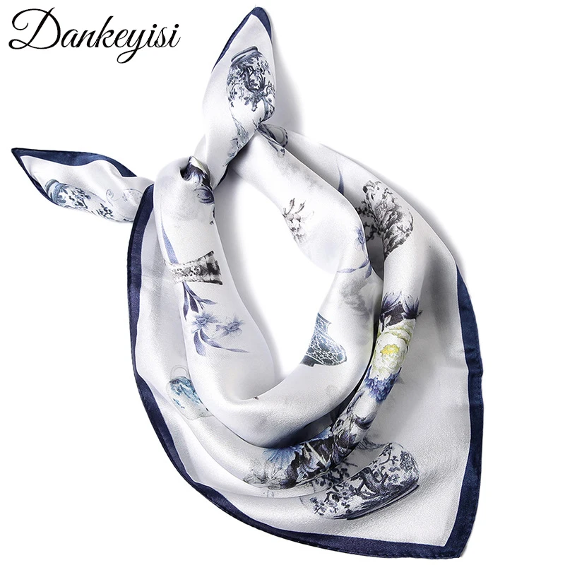 

DANKEYISI 2018 New Silk Kerchief Scarves Small Square Scarf Hijab Headband 100% Silk Squares Women Spring Autumn Printed Scarf
