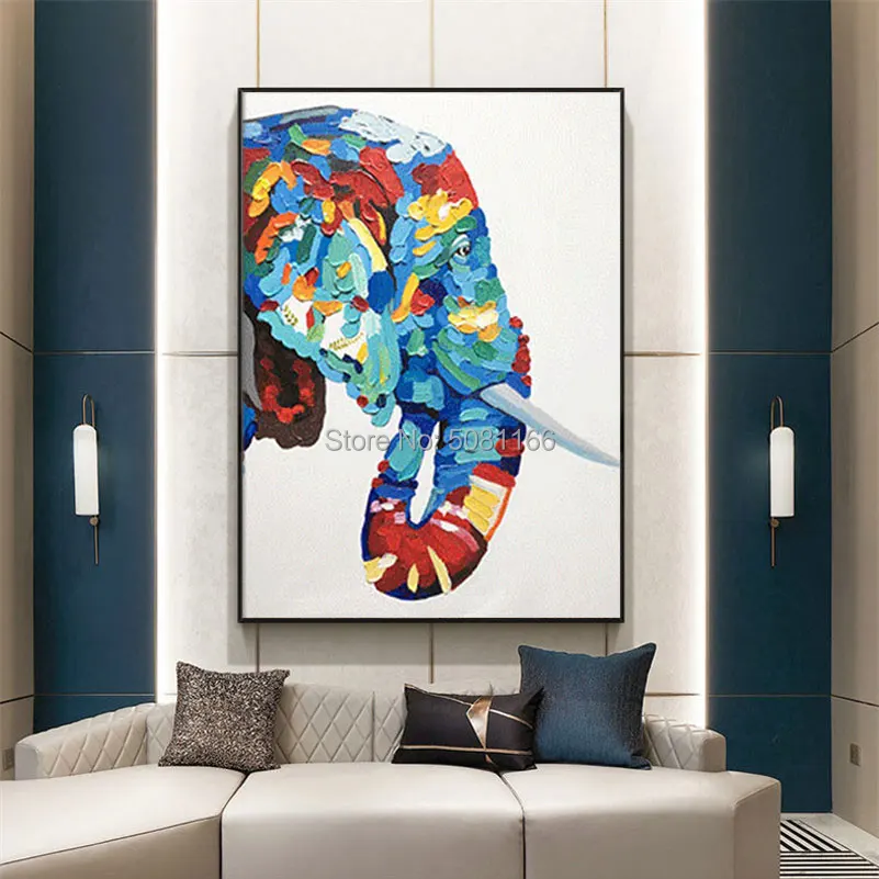 

Handmade Textured Modern Abstract Elephant Oil Painting Colorful Elephant Canvas Art Decorative Palette Knife Paintings For Wall
