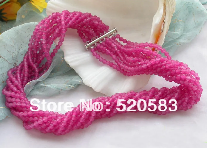 

10row 20" 4mm round mauve jade bead necklace