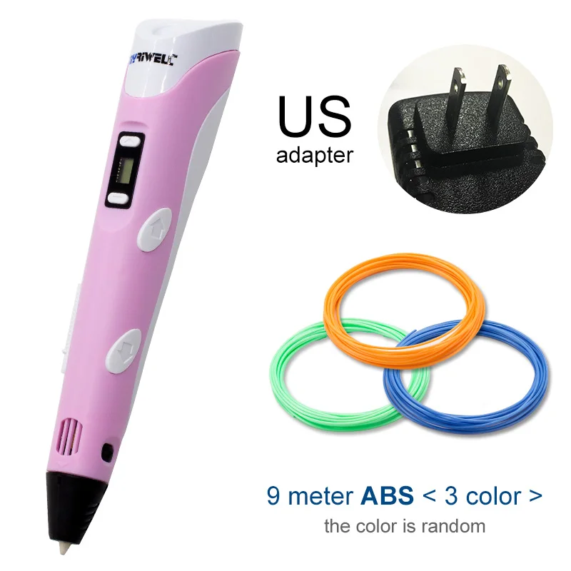 Pink US Myriwell, 3D ручка, светодиодный экран, сделай сам, 3D Ручка для печати, 100 м, ABS нити, креативная игрушка, подарок для детей, дизайнерский рисунок - Цвет: Pink US