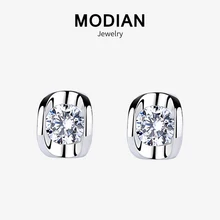 MODIAN Лидер продаж серьги из стерлингового серебра 925 пробы прозрачный циркон нежные блестящие маленькие серьги-гвоздики для женщин серебряные ювелирные изделия