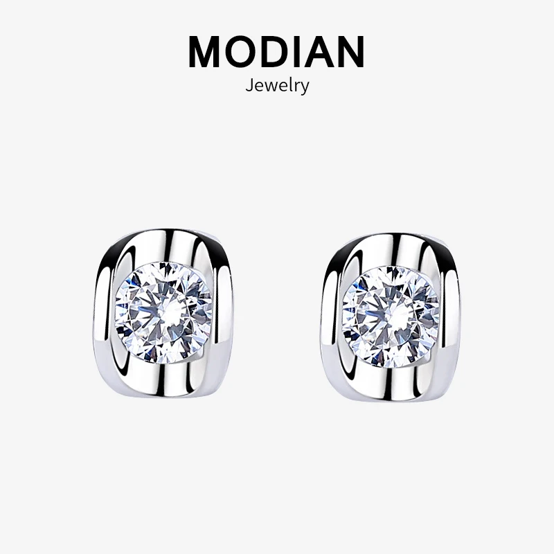 

MODIAN Hot Sale 100% 925 Sterling Silver Earrings Clear Zircon Delicate Shiny Small Stud Earrings for Women Silver Jewelry
