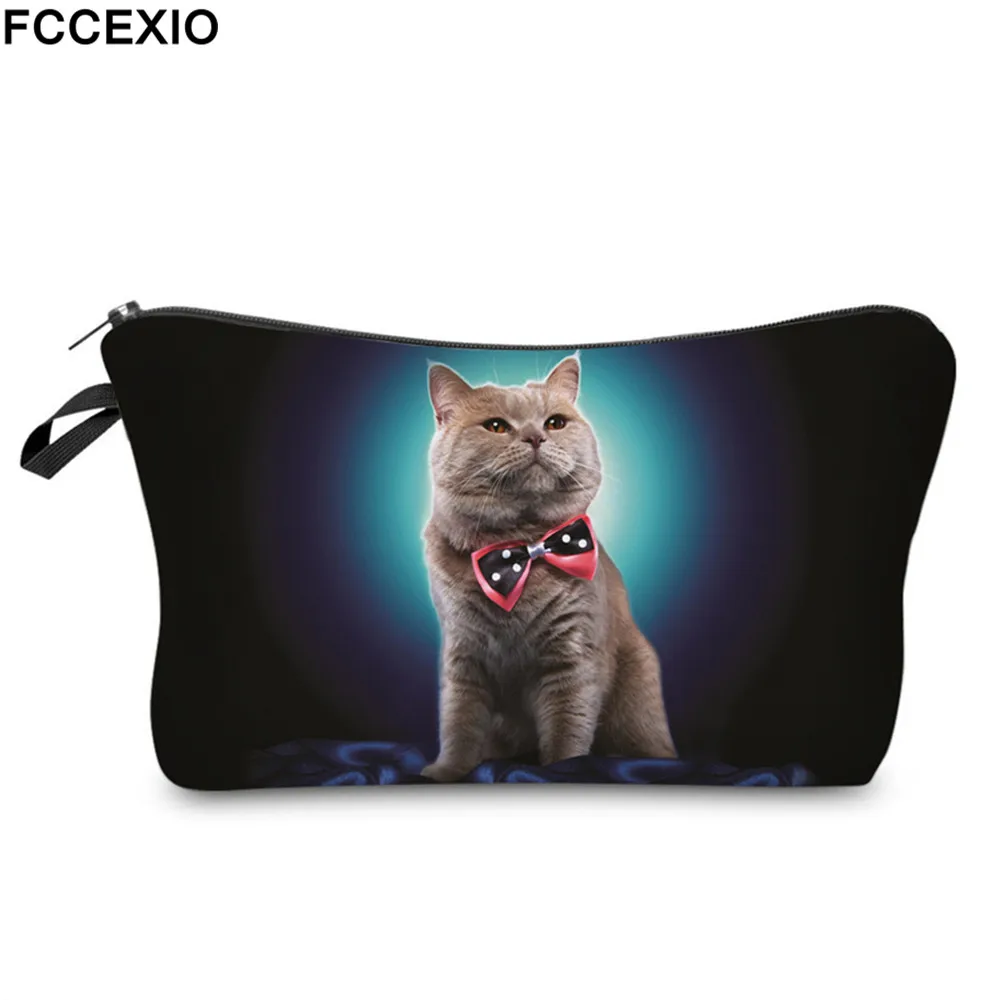 FCCEXIO جديد 3D طباعة حقائب مكياج مع غالاكسي القط نمط لطيف مستحضرات التجميل الجيبات للسفر السيدات الحقيبة المرأة التجميل حقيبة 05