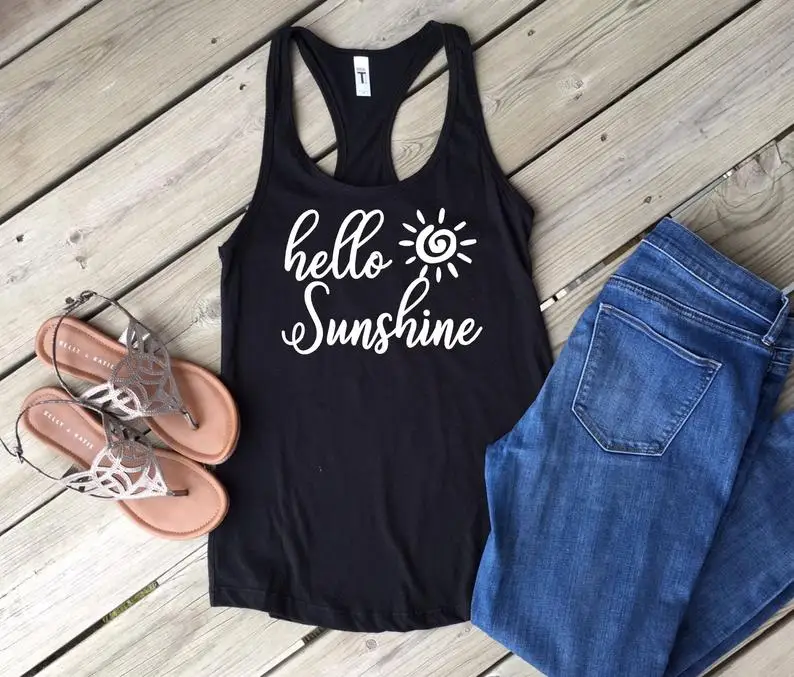 

Skuggnas New Arrival Hello Sunshine Tank Top Women Fashion Tank Tops Hipster Tees shirt Aesthetic Clothing Drop shipping