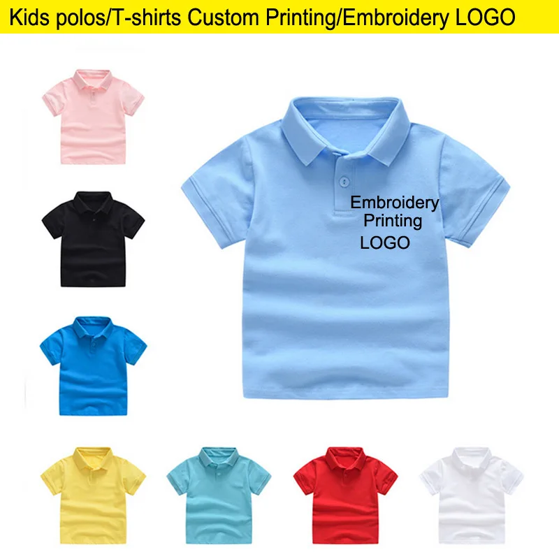 Printed Polo Shirts Customised Text/Logo 4 X Kids Personalised Embroidered 