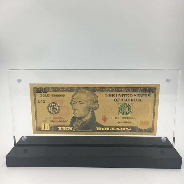 American Style 999 Gold Plated Fake Money 10 Us Dollar With Acrylic American Style 999 Gold Plated Fake Money 10 Us Dollar With Acrylic Frame Display The Unique