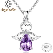 Призывающий ангелов 925 пробы серебро аметистовая Подвеска для колье толстовка с капюшоном, надписью «Angel» и принтом «крылышки ожерелье из циркона высокого класса, подарок на День святого Валентина для любимого, опт, Для женщин CYD144