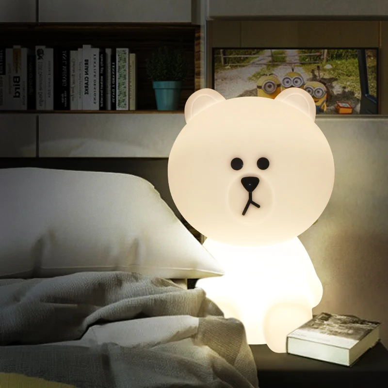 Lâmpada de Mesa Luminárias para o Bebê Quarto dos Miúdos Luz da Noite das Crianças Urso Marrom Bonito Lâmpada Lampe Lamparas Led Criativo 19 Luzes noturnas
